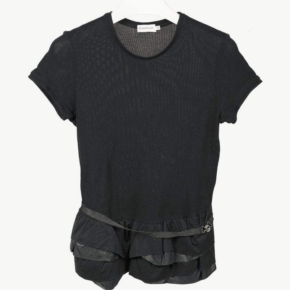 Moncler Black Cotton Ruffled Peplum T-Shirt